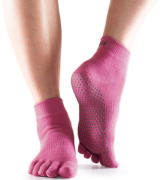 Toesox Ankle Length Full-Toe Yoga Grip Socks Hot Pink