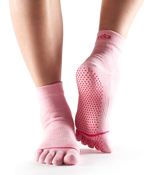 Toesox Ankle Length Full-Toe Yoga Grip Socks Pink