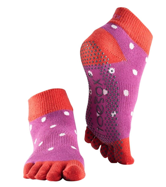 Toesox Ankle Length Full-Toe Yoga Grip Socks Poppy Polka